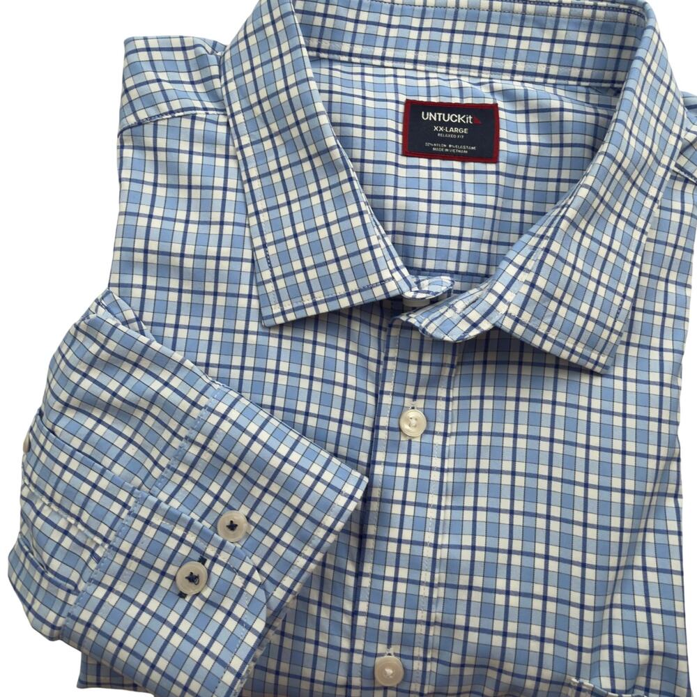 UNTUCKit Blue Plaid Performance Long Sleeve Button Down Relaxed Fit Shirt XXL